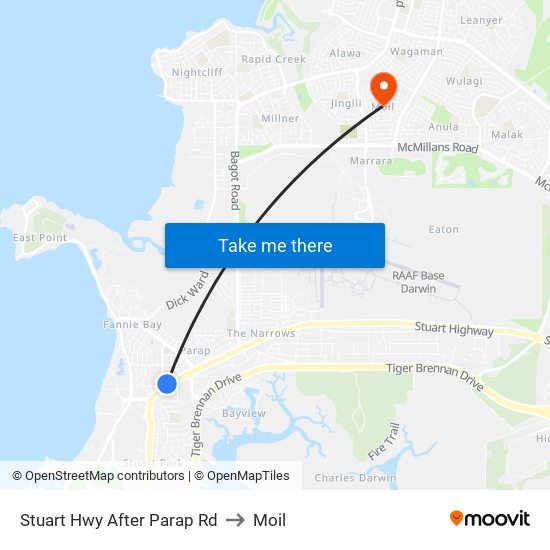 Stuart Hwy After Parap Rd to Moil map