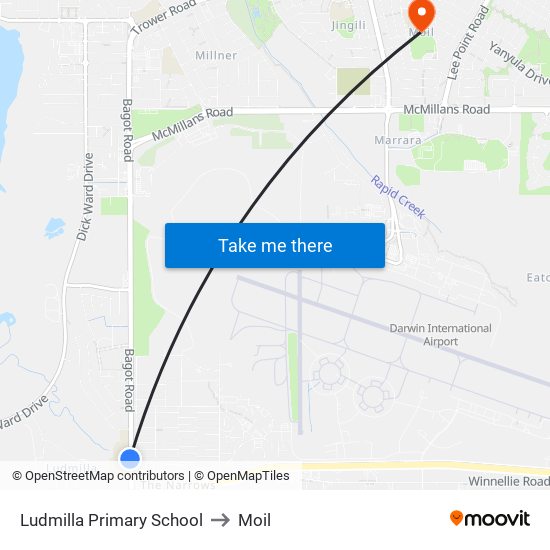 Ludmilla Primary School to Moil map