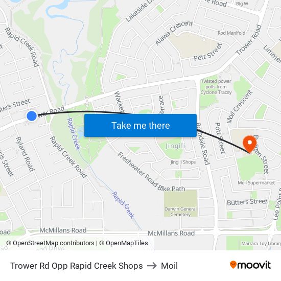 Trower Rd Opp Rapid Creek Shops to Moil map