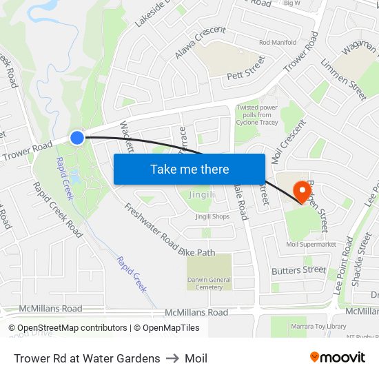 Trower Rd at Water Gardens to Moil map