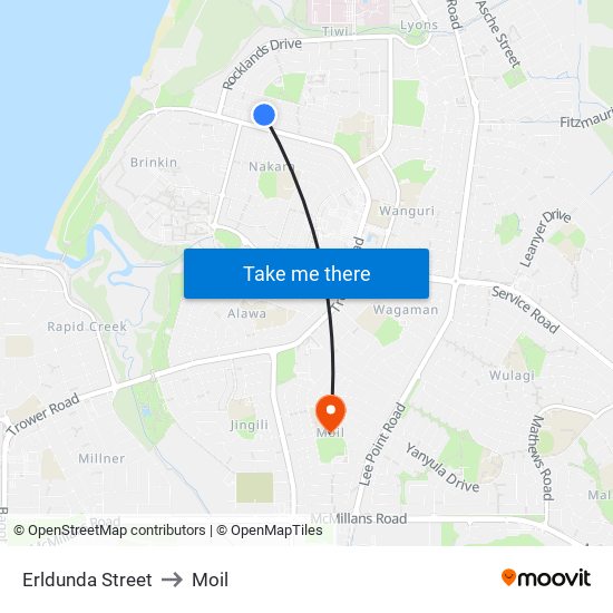 Erldunda Street to Moil map