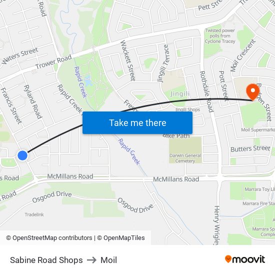 Sabine Road Shops to Moil map