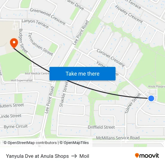 Yanyula Dve at Anula Shops to Moil map
