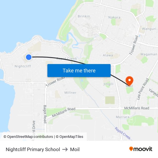 Nightcliff Primary School to Moil map