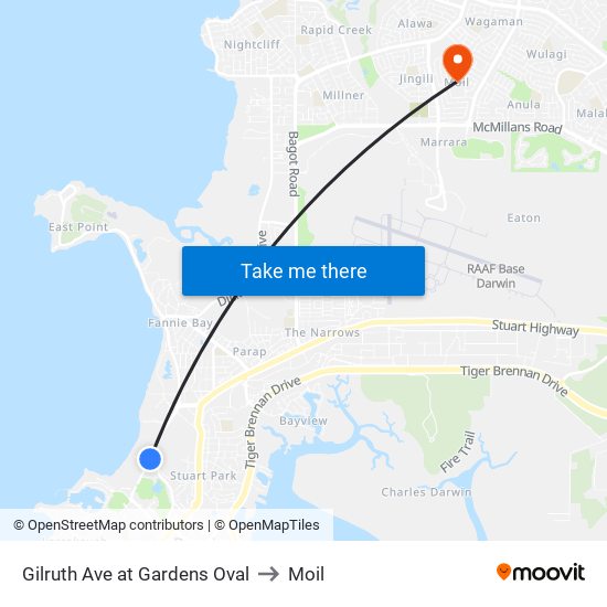 Gilruth Ave at Gardens Oval to Moil map