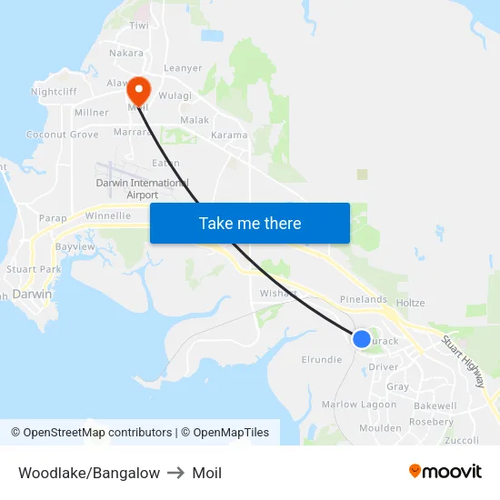 Woodlake/Bangalow to Moil map