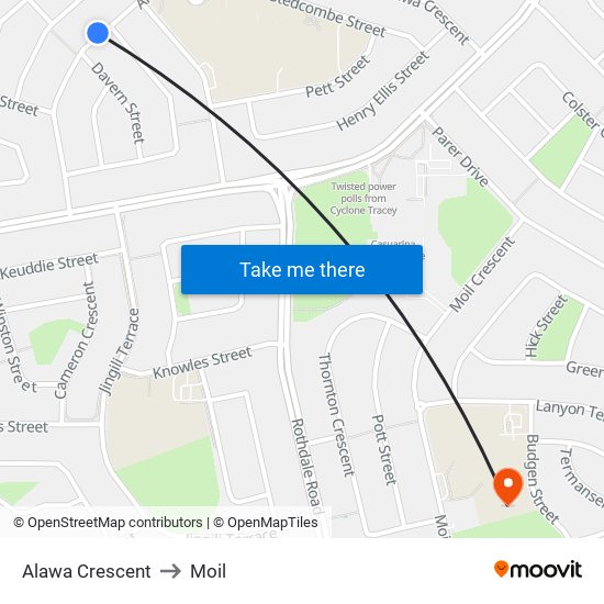 Alawa Crescent to Moil map