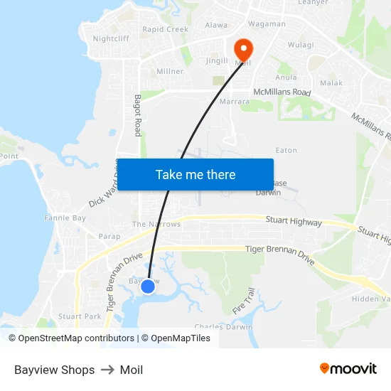 Bayview Shops to Moil map