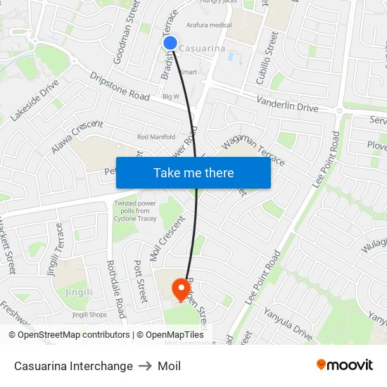 Casuarina Interchange to Moil map