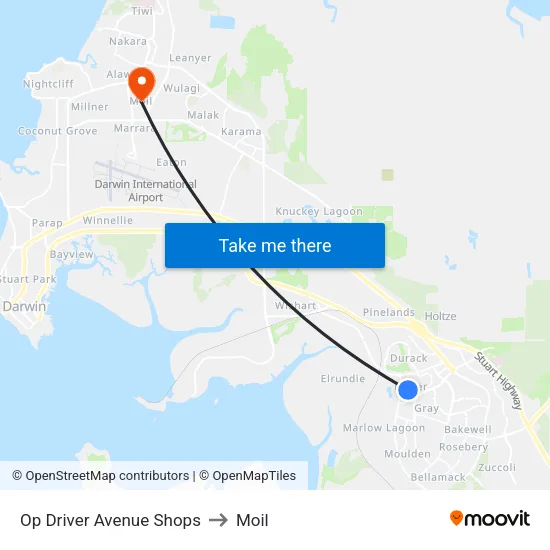 Op Driver Avenue Shops to Moil map