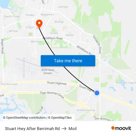 Stuart Hwy After Berrimah Rd to Moil map