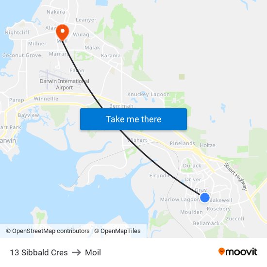 13 Sibbald Cres to Moil map