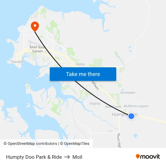 Humpty Doo Park & Ride to Moil map