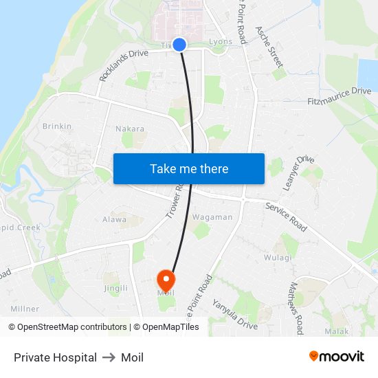 Private Hospital to Moil map