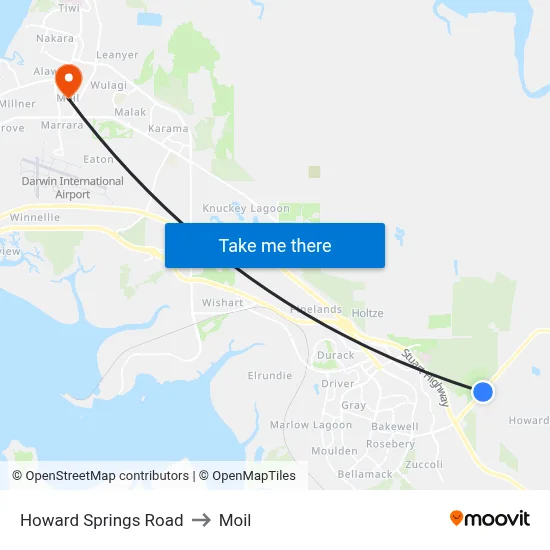 Howard Springs Road to Moil map