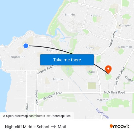 Nightcliff Middle School to Moil map