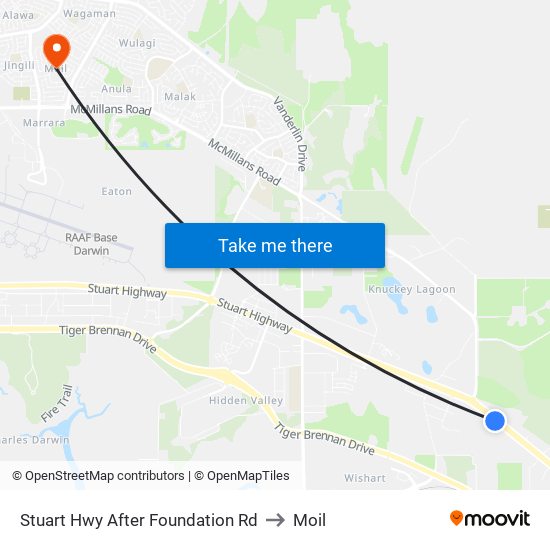 Stuart Hwy After Foundation Rd to Moil map