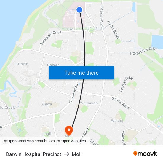 Darwin Hospital Precinct to Moil map