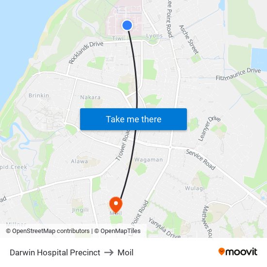 Darwin Hospital Precinct to Moil map