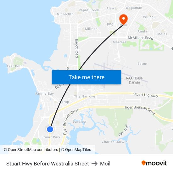 Stuart Hwy Before Westralia Street to Moil map