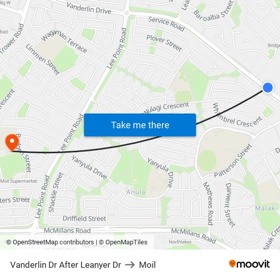 Vanderlin Dr After Leanyer Dr to Moil map