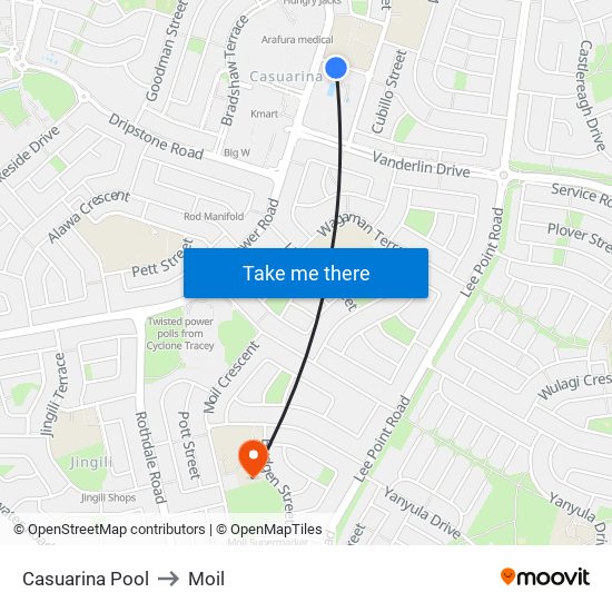 Casuarina Pool to Moil map