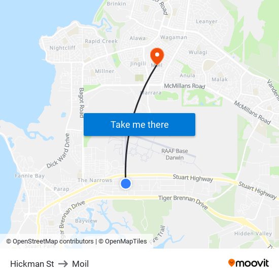 Hickman St to Moil map