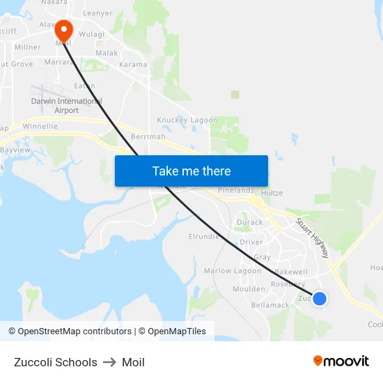 Zuccoli Schools to Moil map