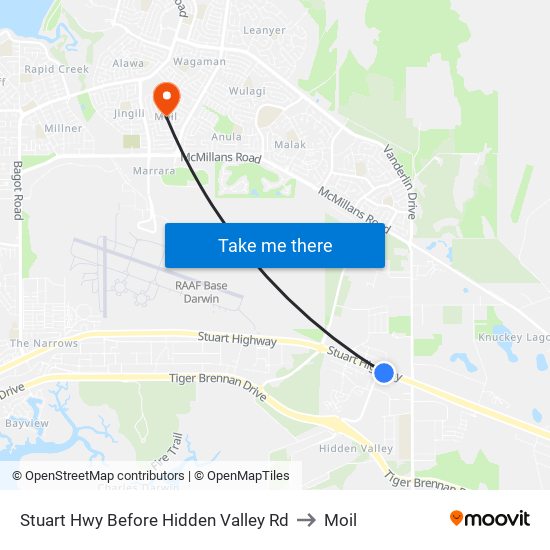 Stuart Hwy Before Hidden Valley Rd to Moil map