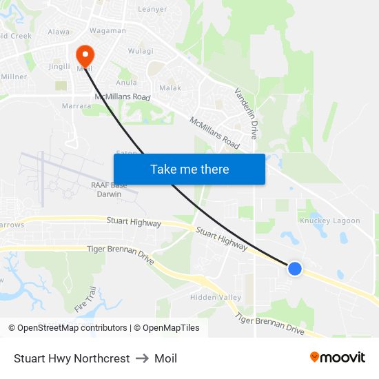 Stuart Hwy Northcrest to Moil map