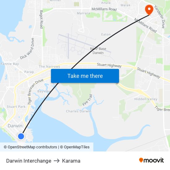 Darwin Interchange to Karama map