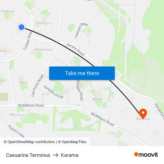 Casuarina Terminus to Karama map