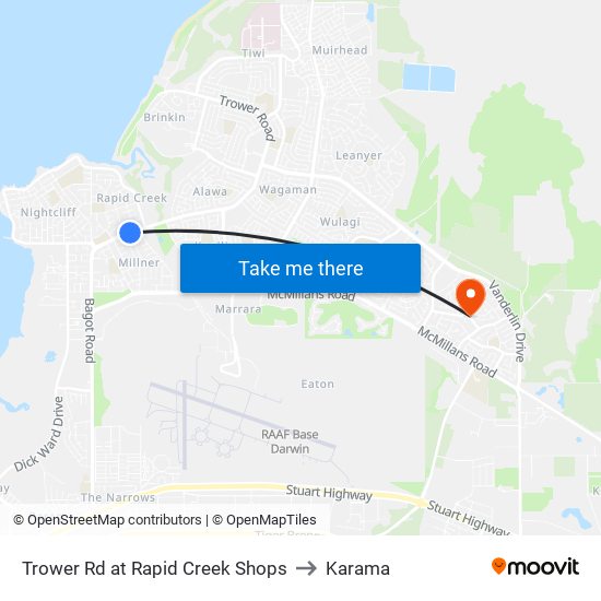 Trower Rd at Rapid Creek Shops to Karama map