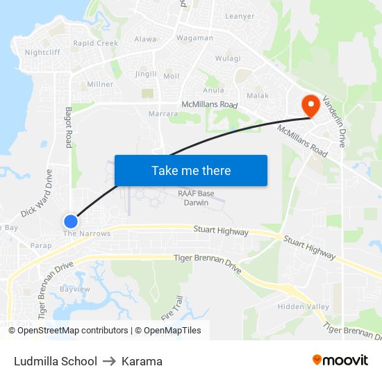 Ludmilla School to Karama map