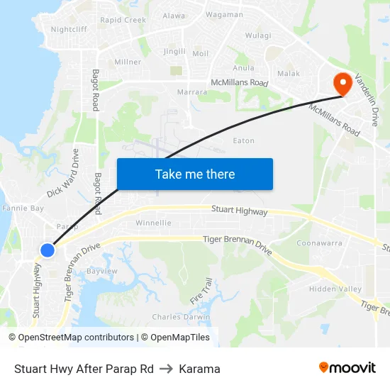 Stuart Hwy After Parap Rd to Karama map