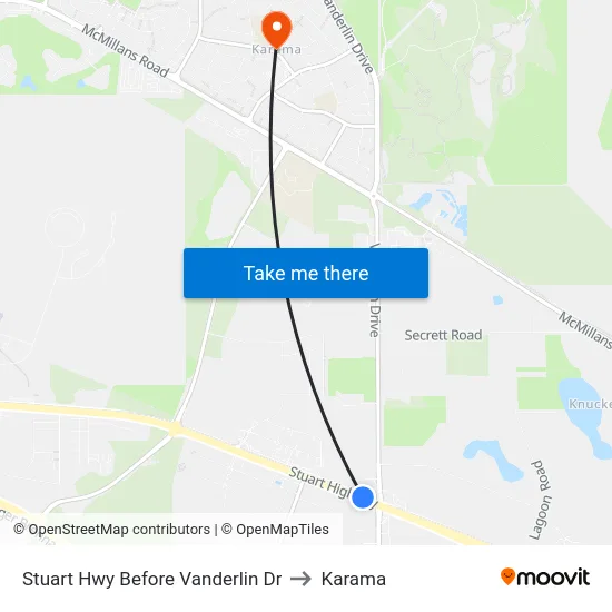 Stuart Hwy Before Vanderlin Dr to Karama map
