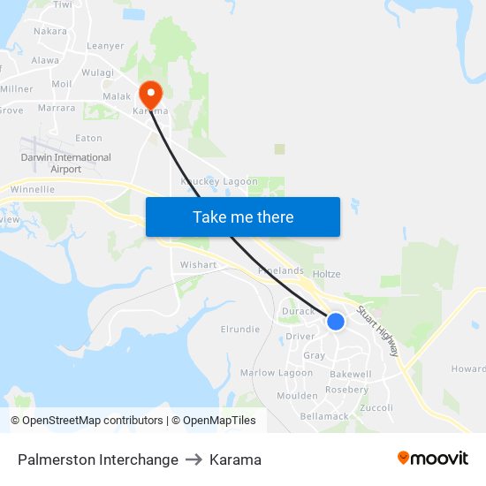 Palmerston Interchange to Karama map