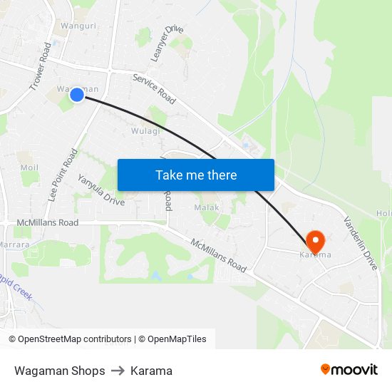 Wagaman Shops to Karama map