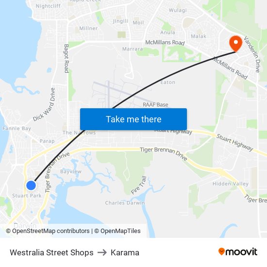 Westralia Street Shops to Karama map