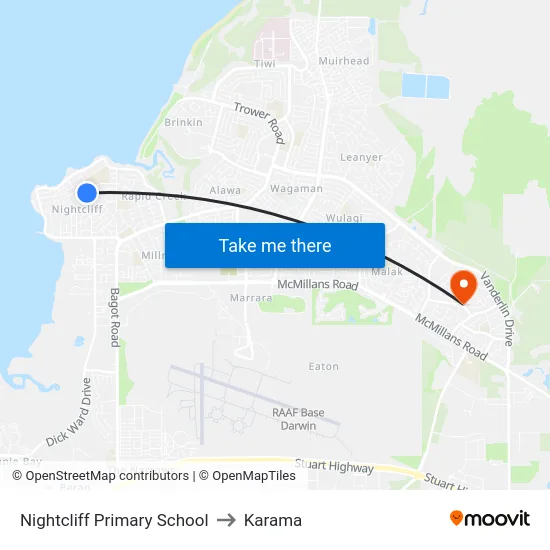 Nightcliff Primary School to Karama map