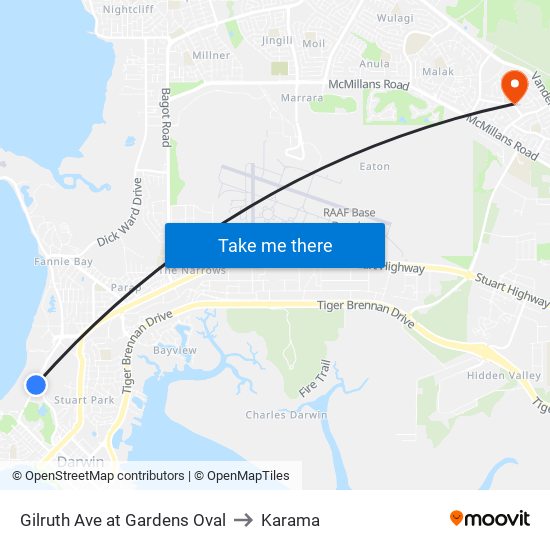 Gilruth Ave at Gardens Oval to Karama map