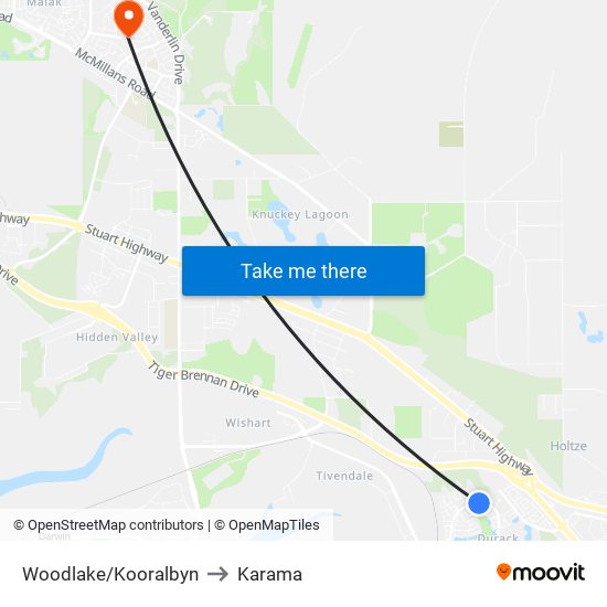 Woodlake/Kooralbyn to Karama map