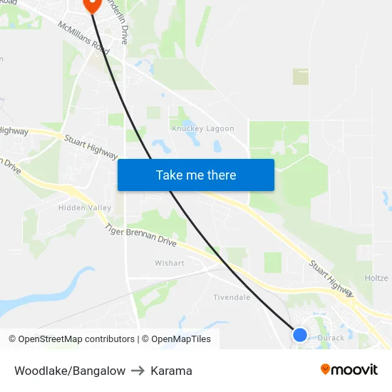 Woodlake/Bangalow to Karama map