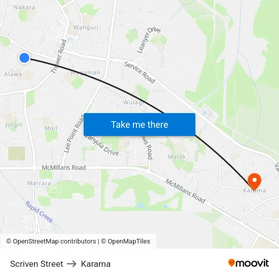 Scriven Street to Karama map