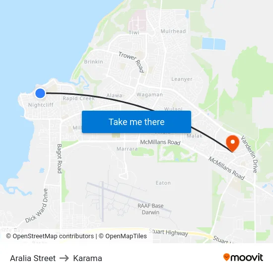 Aralia Street to Karama map