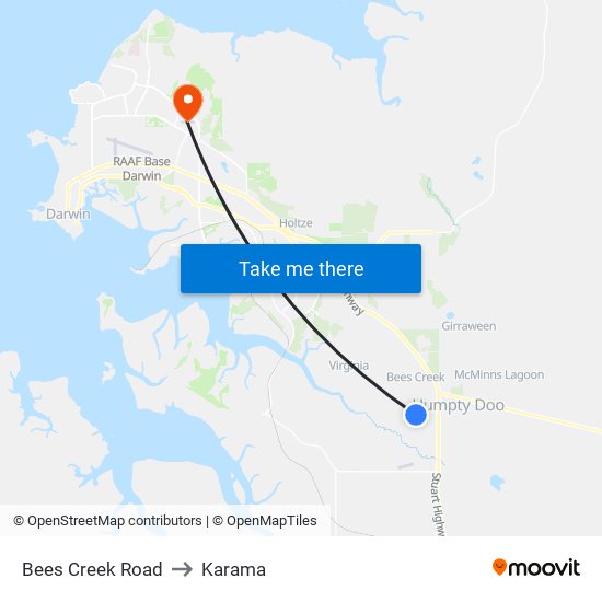 Bees Creek Road to Karama map