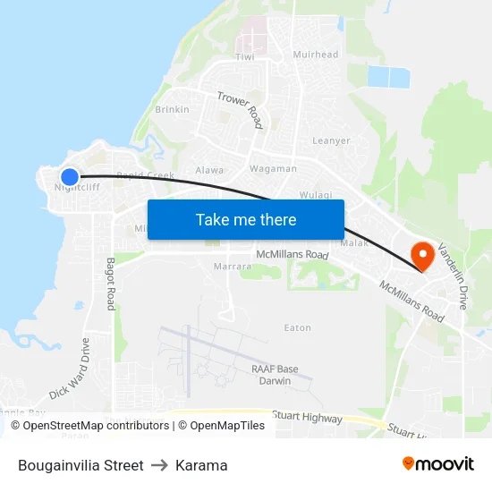 Bougainvilia Street to Karama map