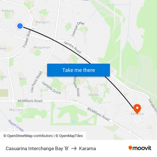 Casuarina Interchange Bay 'B' to Karama map