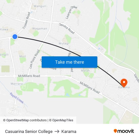 Casuarina Senior College to Karama map