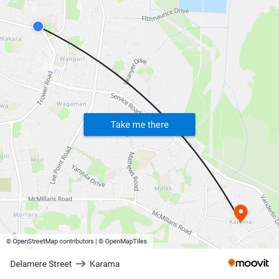 Delamere Street to Karama map